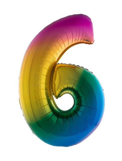 Folieballon 40 inch cijfer 6 regenboog