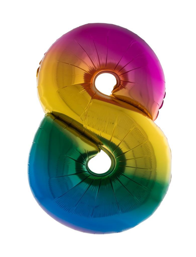 Folieballon 40 inch cijfer 8 regenboog