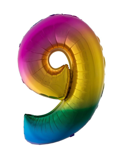 Folieballon 40 inch cijfer 9 regenboog