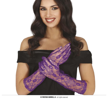 Gants en dentelle violette de 38 cm.