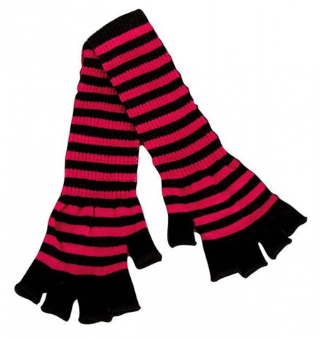 gants rose néon à rayures