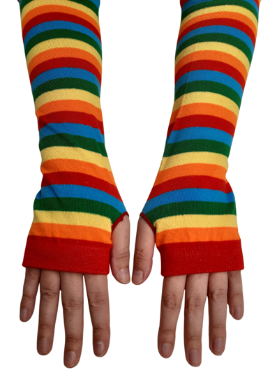 Gants sans doigts rayés multicolores