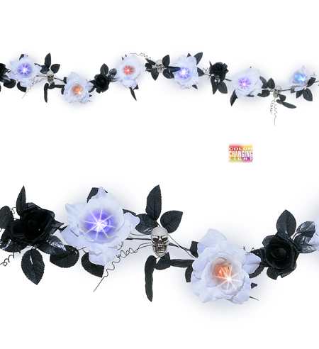 Garland with flowers and skulls halloween with light