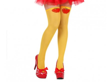 Gele Kniehoge Panty met Rode Appel - Sprookjesthema