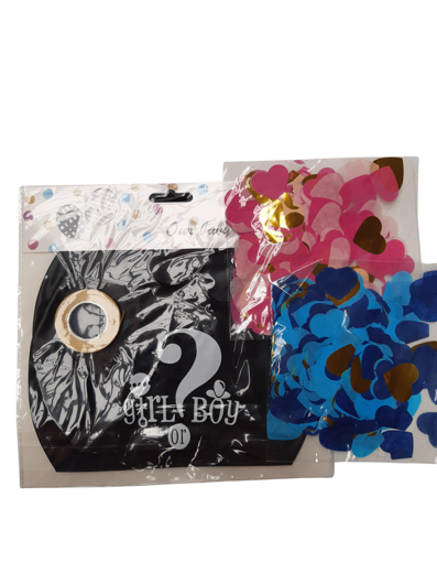Gender reveal grote ballon met confetti in blauw en roze