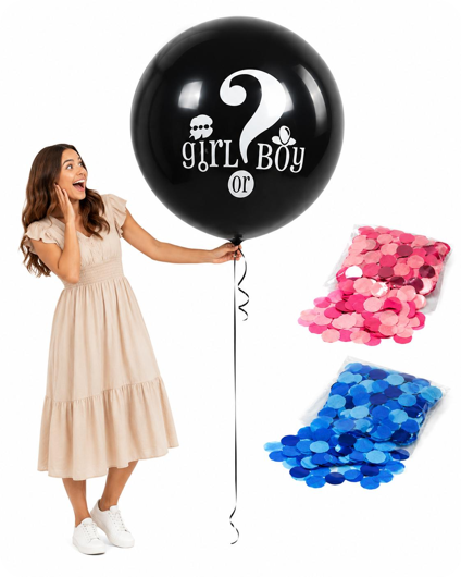 Gender reveal grote ballon met confetti in blauw en roze
