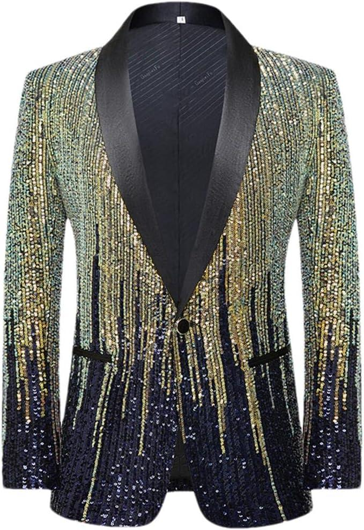 Gilet de luxe pailleté or et bleu