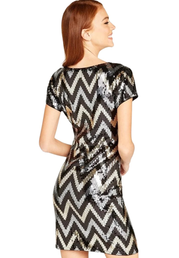 Glitter dress with zigzag pattern black/gold/silver