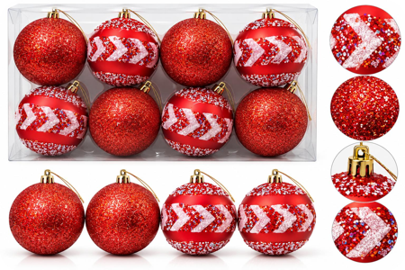 Glitter luxe grote rode Kerstballen 8 stuks