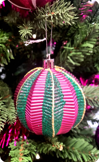 Glitter luxury Christmas baubles box fuchsia/green 8 pieces