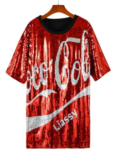 Glitter shirt lang met coco cola