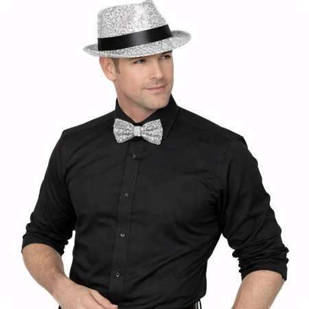 Glitter silver bow tie / butterfly tie with stone