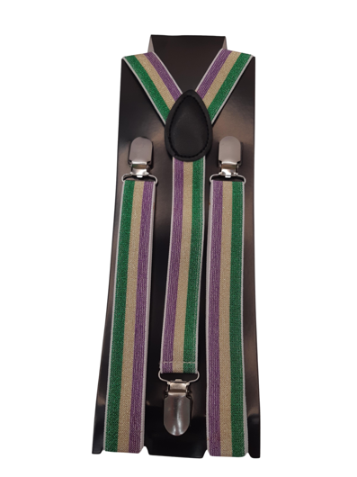 Glitter Suspenders in Mardi Gras Colors