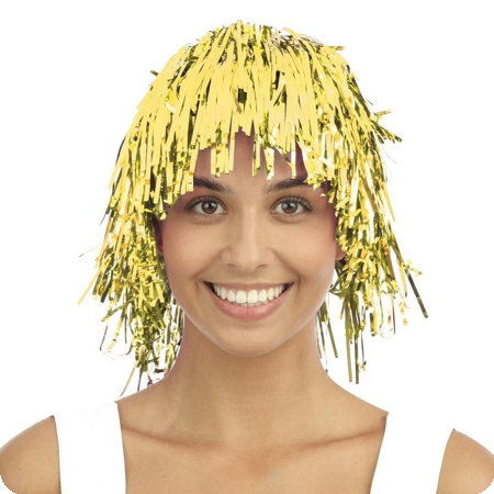 Gouden disco folie pruik