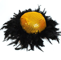 Gouden glitter hoed Angelina met zwarte pluimen
