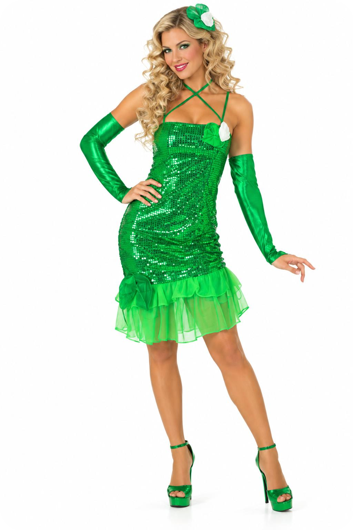 Green glitter dress water lily