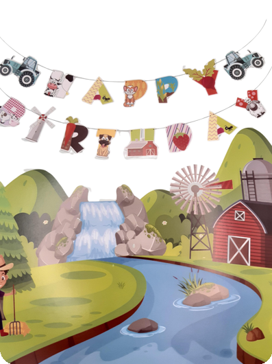 Guirlande de joyeux anniversaire à la ferme