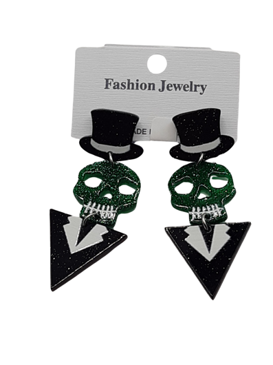 halloween oorbellen green skull