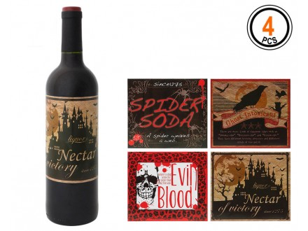 halloween Wijn fles etiketten 4 stuks