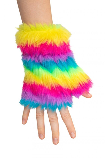 handschoenen zonder vingers pluche regenboog