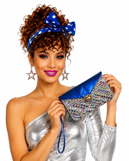 Handtas disco glamour met strass blauw