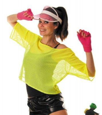 Haut résille années 80 jaune fluo