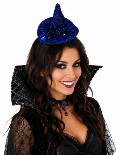 Heksenhoedje glitter op diadeem blauw