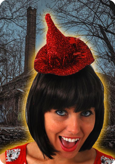 Heksenhoedje glitter op diadeem rood