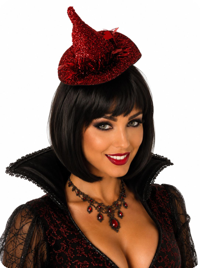 Heksenhoedje glitter op diadeem rood
