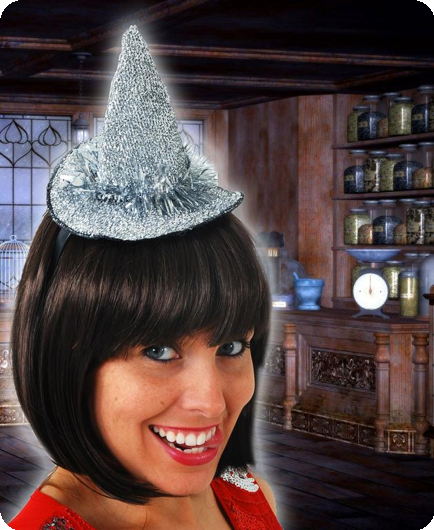 Heksenhoedje glitter op diadeem zilver