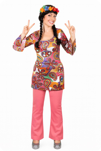 Hippie disco broek Koraal
