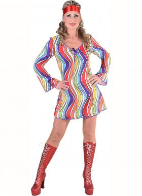 Hippie disco verkleed jurk regenboog