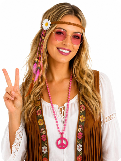 Hippie necklace peace pink