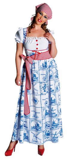 Hollandse boerin verkleed jurk met delftsblauwe print