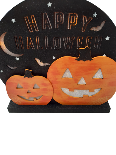 Houten deco halloween pompoen  met licht