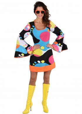 Jaren 70 disco jurk met liquid print