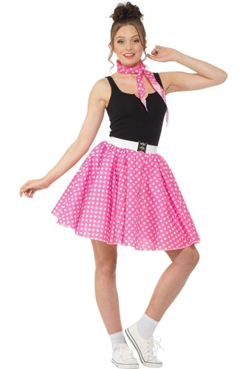 Jupe à pois rose avec un foulard rock n roll