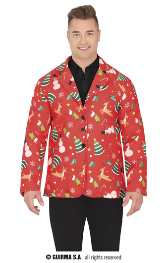 Kerst kostuum vestje rood met print