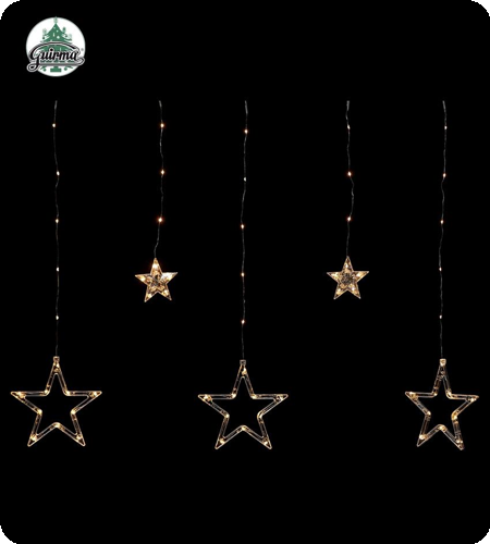 kerst licht gordijn 12 stars white warm