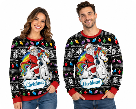 Kerst Sweater Santa met Regenboog Unicorn