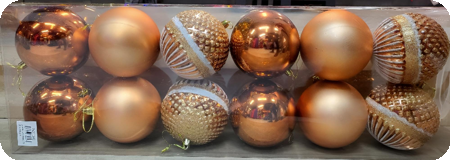 Kerstballen groot box koper 12 stuks