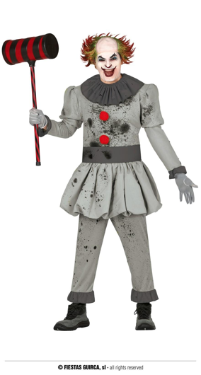 killer clown kostuum grijs