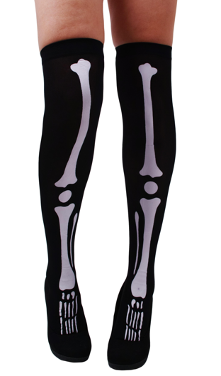 Knee-length pantyhose black with skeleton