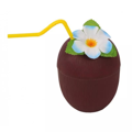 Kokosnoot beker met bloem en rietje