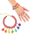 Koord armband met 7 gekleurde schedeltjes