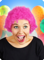 Korte krullen pruik afro fuchsia