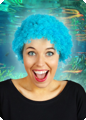 Korte krullen pruik afro turquoise