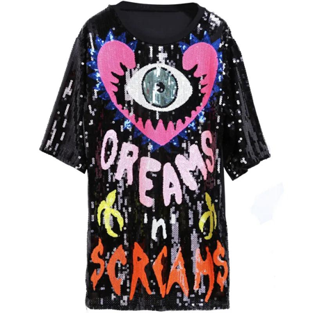 Lange glitter shirt met motief