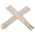 Lange licht beige parelmoer satijnen handschoenen