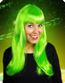 Lange pruik met pony Esmeralda groen